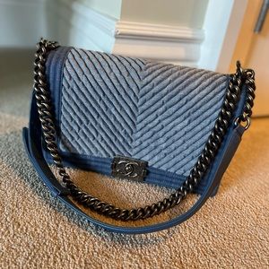 Chanel Denim Chevron Boy Bag size Med